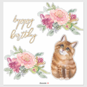  Orange Cat Illustration Happy Birthday Girl Party