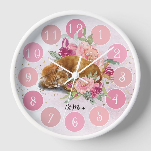 Orange Cat illustration Kids Clock (Front)