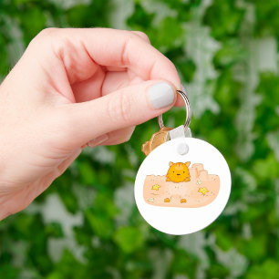 Orange Cat in Sandcastle Beach Scene Key Ring
