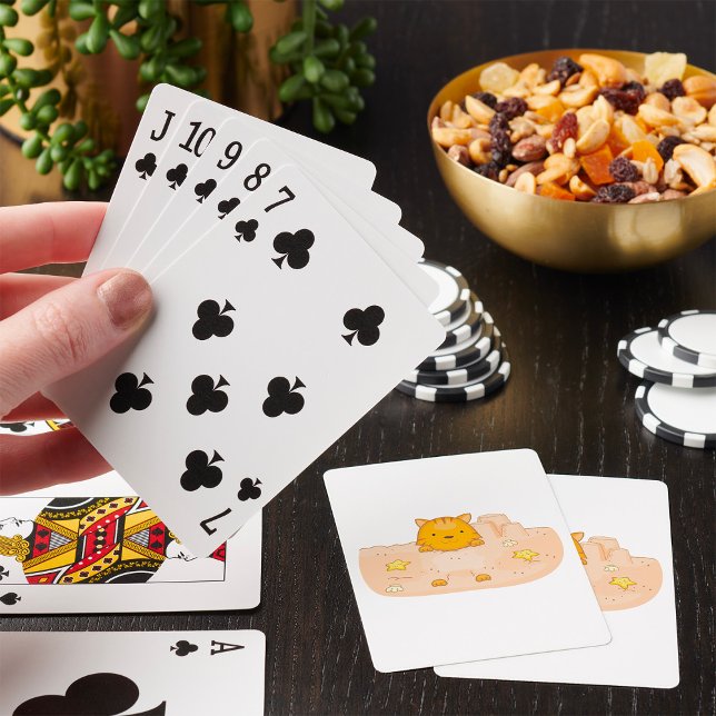 Orange Cat in Sandcastle Beach Scene Playing Cards (Creator Uploaded)