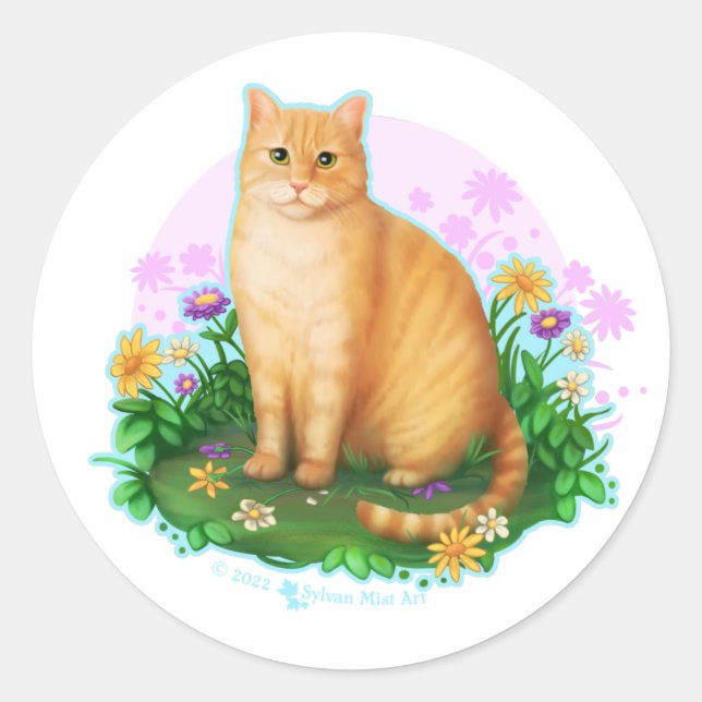 Orange Cat in the Flower Patch Sticker (Front)