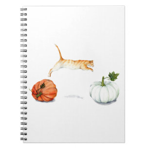 Orange Cat Jumping Between Pumpkins Notebook