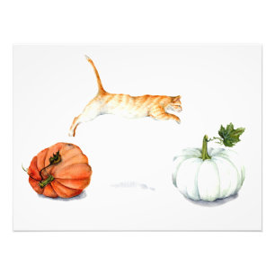 Orange Cat Jumping Between Pumpkins Photo Print