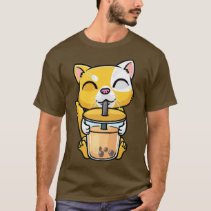 Orange Cat Kawaii Drinking Bubble Tea Milk Boba Me T-Shirt