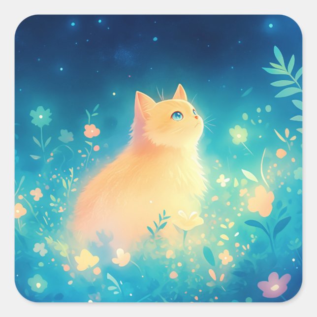 Orange Cat Mystical Garden Square Sticker (Front)