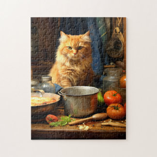 Orange Cat on Kitchen Table Jigsaw Puzzle