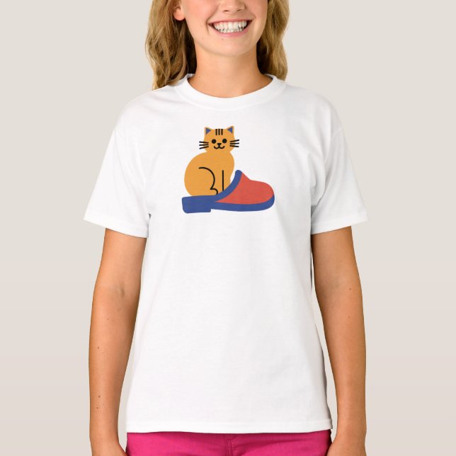 Orange Cat on Slipper T-Shirt (Front)