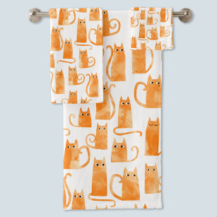 Orange Cat Pattern Bath Towel Set