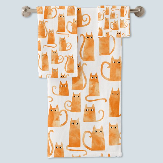 Orange Cat Pattern Bath Towel Set (Creator Uploaded)