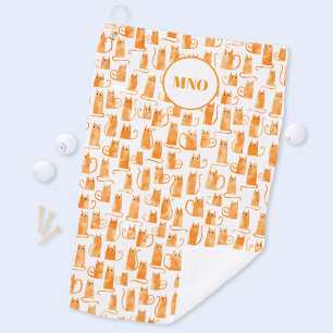 Orange Cat Pattern Monogram Golf Towel