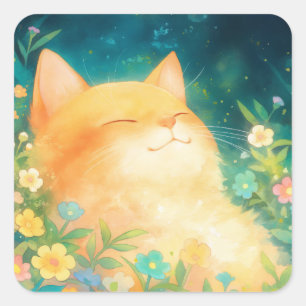Orange Cat Peaceful Nap Square Sticker