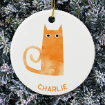 Orange Cat Personalised Ceramic Tree Decoration<br><div class="desc">Cute and mildly alarmed little watercolor orange ginger cat,  perfect for animal lovers. Original art by Nic Squirrell. Change the name or remove it if you prefer to customise.</div>