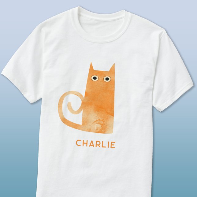 Orange Cat Personalised T-Shirt (Watercolor orange ginger cat personalized name t-shirt)