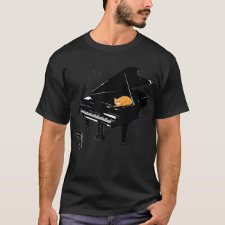 Orange Cat Playing Piano Music Lover Funny T-Shirt