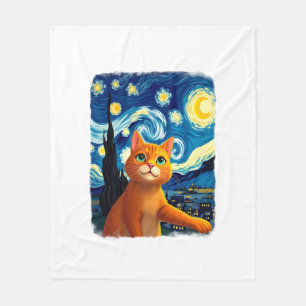 Orange Cat Selfie Starry Night Cat Mom Cat Lovers Fleece Blanket