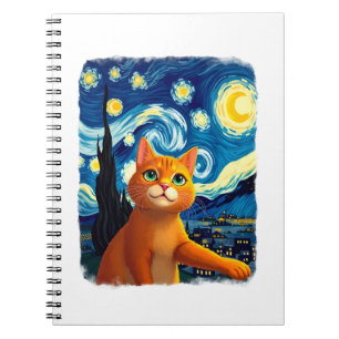 Orange Cat Selfie Starry Night Cat Mom Cat Lovers Notebook