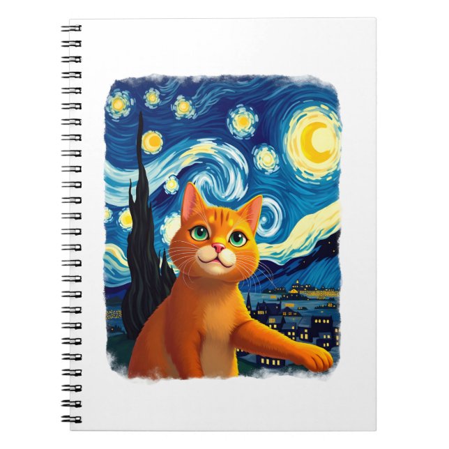 Orange Cat Selfie  Starry Night Cat Mom Cat Lovers Notebook (Front)