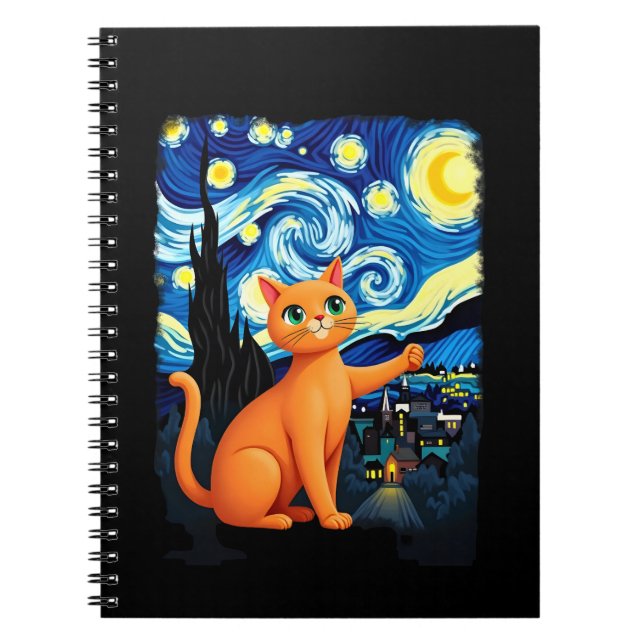 Orange Cat Selfie  Starry Night Cat Mom Cat Lovers Notebook (Front)