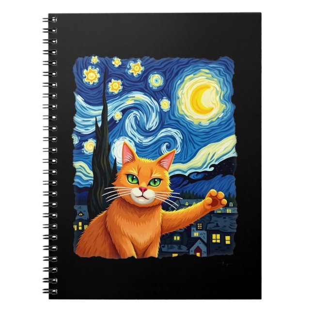Orange Cat Selfie  Starry Night Cat Mom Cat Lovers Notebook (Front)