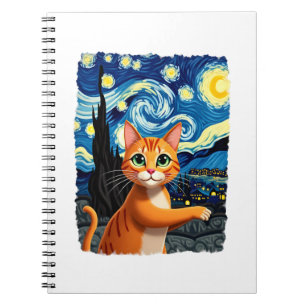 Orange Cat Selfie Starry Night Cat Mom Cat Lovers Notebook