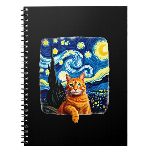 Orange Cat Selfie  Starry Night Cat Mom Cat Lovers Notebook (Front)