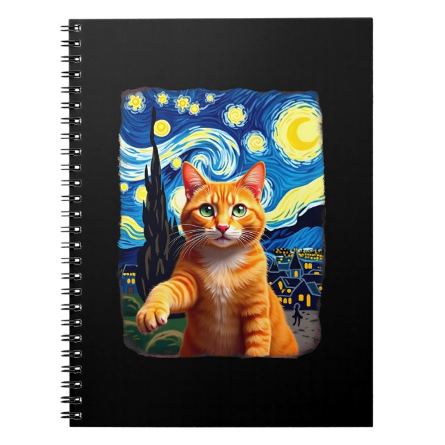 Orange Cat Selfie  Starry Night Cat Mom Cat Lovers Notebook (Front)