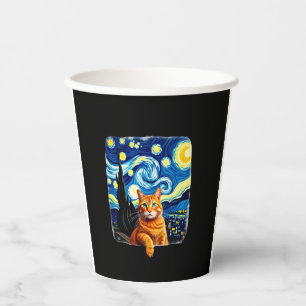 Orange Cat Selfie Starry Night Cat Mom Cat Lovers Paper Cups