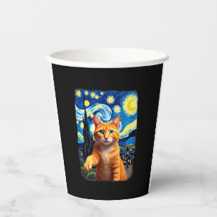 Orange Cat Selfie Starry Night Cat Mom Cat Lovers Paper Cups