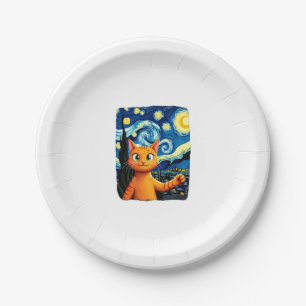 Orange Cat Selfie Starry Night Cat Mom Cat Lovers Paper Plate
