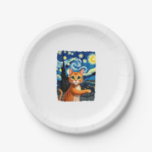 Orange Cat Selfie  Starry Night Cat Mom Cat Lovers Paper Plate