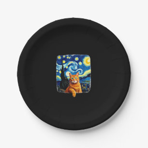 Orange Cat Selfie Starry Night Cat Mom Cat Lovers Paper Plate