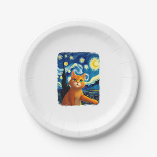 Orange Cat Selfie Starry Night Cat Mom Cat Lovers Paper Plate