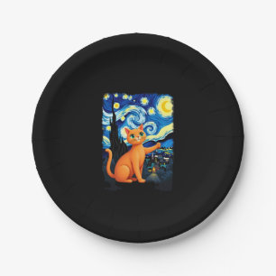 Orange Cat Selfie Starry Night Cat Mom Cat Lovers Paper Plate