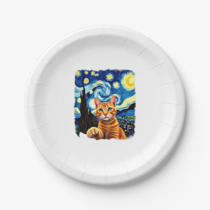 Orange Cat Selfie Starry Night Cat Mom Cat Lovers Paper Plate