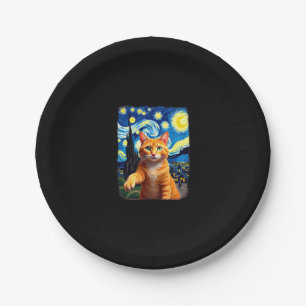 Orange Cat Selfie  Starry Night Cat Mom Cat Lovers Paper Plate
