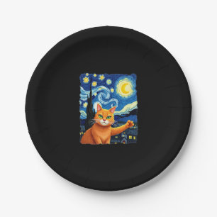 Orange Cat Selfie Starry Night Cat Mom Cat Lovers Paper Plate