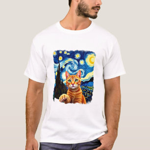 Orange Cat Selfie Starry Night Cat Mom Cat Lovers T-Shirt