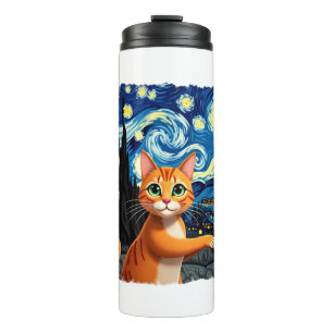 Orange Cat Selfie  Starry Night Cat Mom Cat Lovers Thermal Tumbler