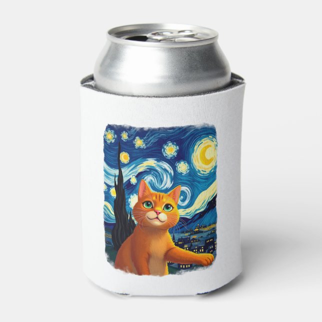 Orange Cat Selfie  Starry Night Cat Mum Cat Lovers Can Cooler (Can Front)