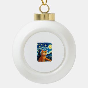 Orange Cat Selfie Starry Night Cat Mum Cat Lovers Ceramic Ball Christmas Ornament
