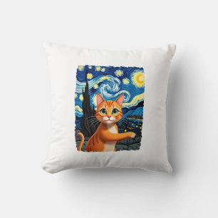 Orange Cat Selfie Starry Night Cat Mum Cat Lovers Cushion