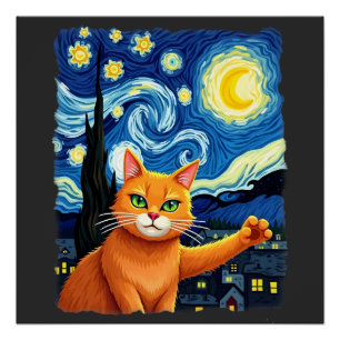 Orange Cat Selfie Starry Night Cat Mum Cat Lovers Poster