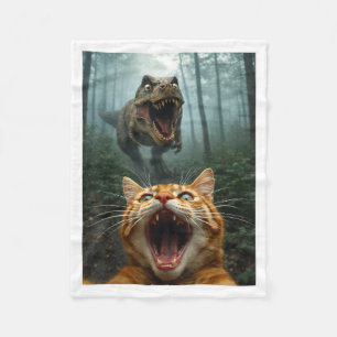 Orange Cat Selfie with T-Rex Dinosaur Funny Men Fleece Blanket