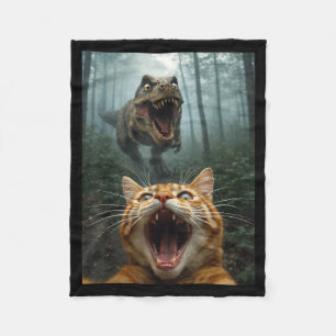 Orange Cat Selfie with T-Rex Dinosaur Funny Men Fleece Blanket