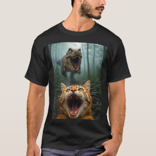 Orange Cat Selfie with T-Rex Dinosaur Funny Men T-Shirt