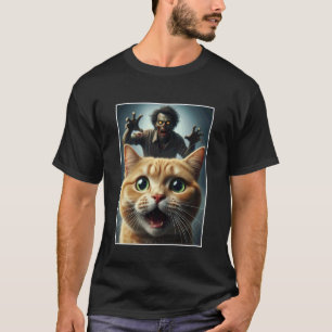 Orange Cat Selfie with Zombie Funny Pet Owner Grap T-Shirt