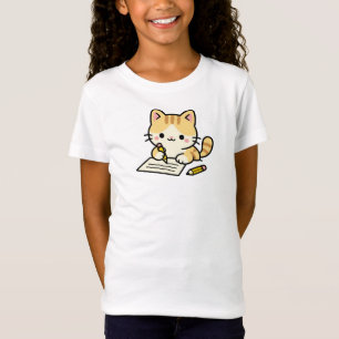 Orange Cat Studying and Writing Book T-Shirt