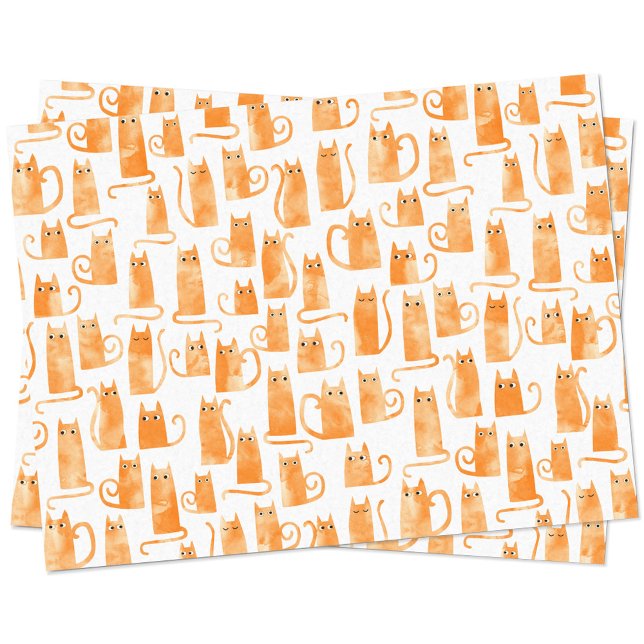 Orange Cat Tissue Paper (Orange cat watercolor pattern tissue paper)