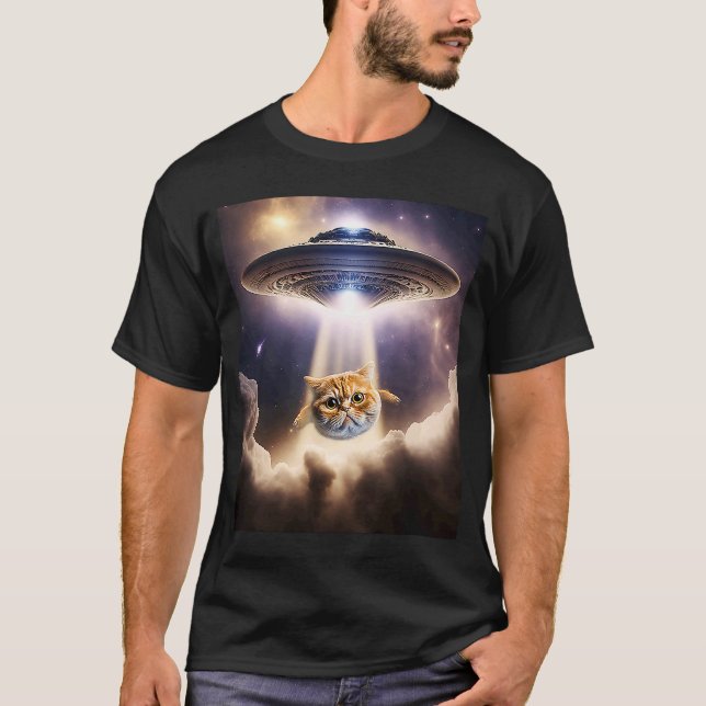 Orange Cat UFO Space Alien  Cute Kitten Beam Up T-Shirt (Front)