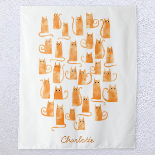 Orange Cat Watercolor Personalised Tapestry